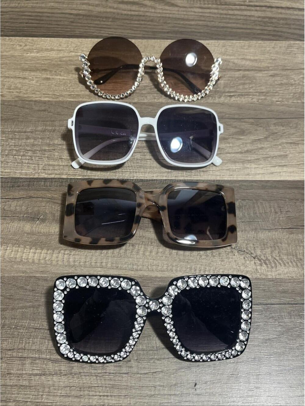 4 Pairs Sunglasses Fashion Various Styles Colors Clear Black Brown